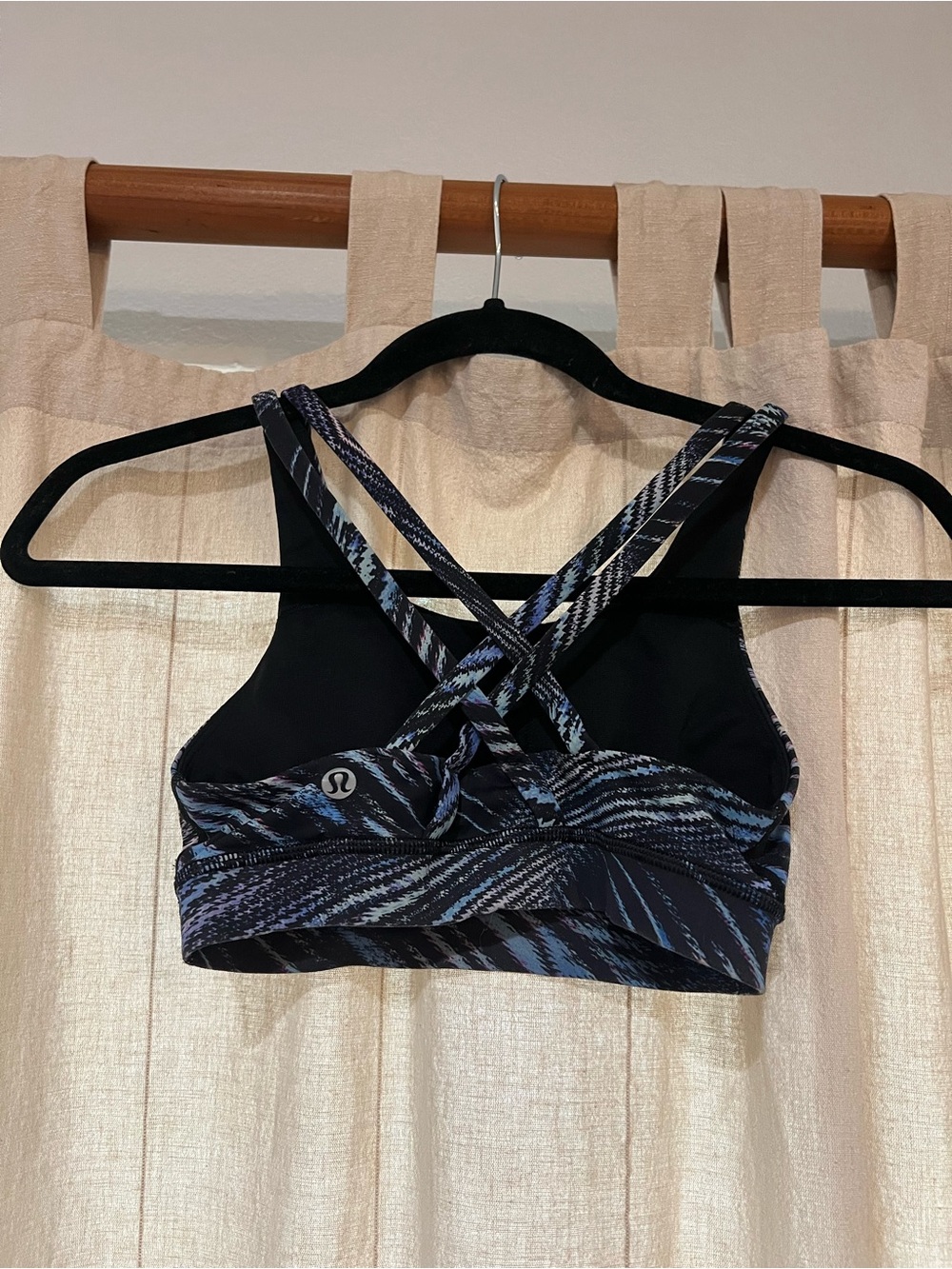 lululemon athletica Black Sports Bra with Blue Pattern